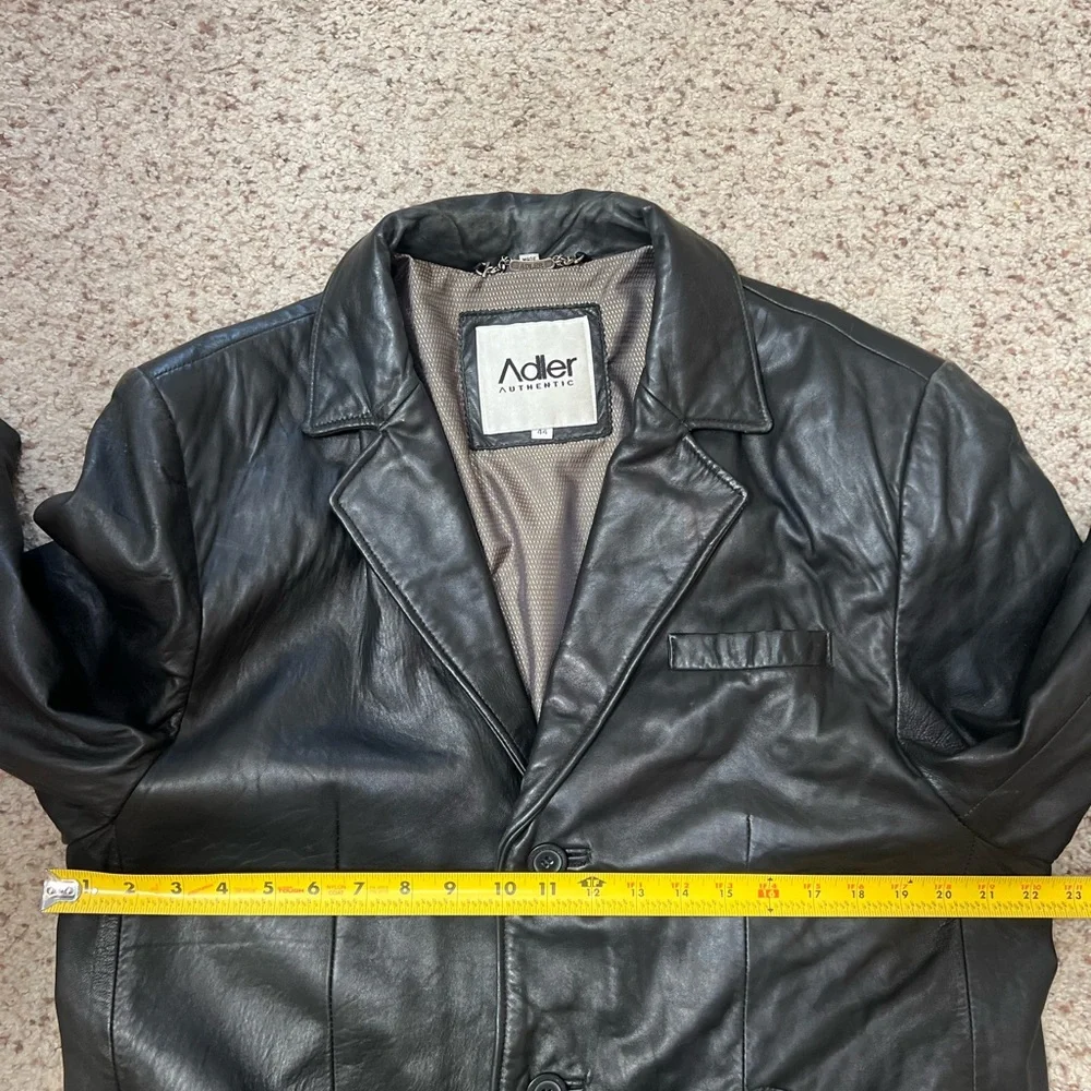 Adler Authentic NZ Lambskin Leather Jacket Black Lined  Button Coat Mens Size 44